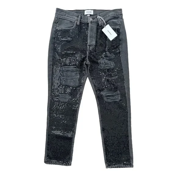 *** Frame Sequin Ripped Jeans Basque Rips Jeans Black ( 27 ) - Picture 5 of 7
